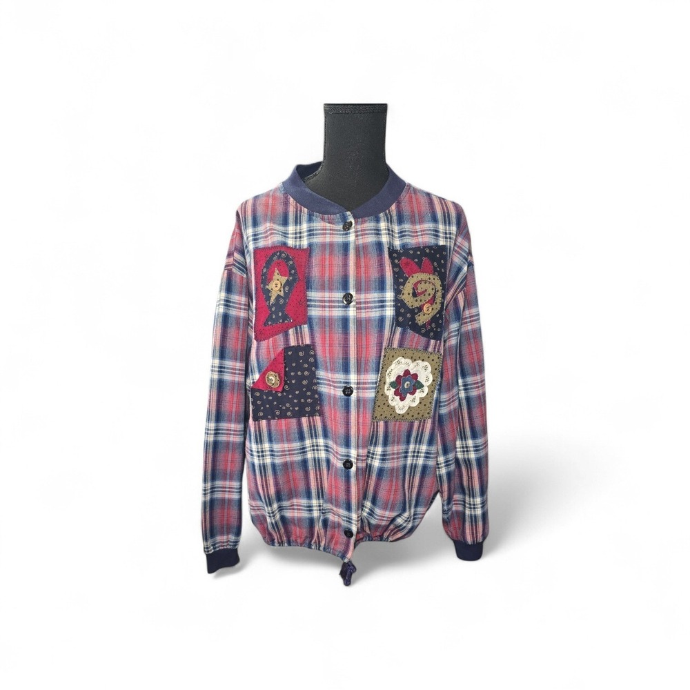 My Favorite Clothes Womens Plaid Patchwork Jacket‎ Cardigan Blue L Cottage